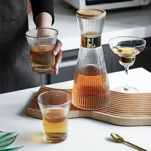 Transparent Glass Carafe Set with 4 Matching Glasses