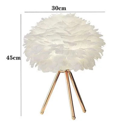 Luxury White & Gold Faux Ostrich Feather Table Lamp - Tripod Design