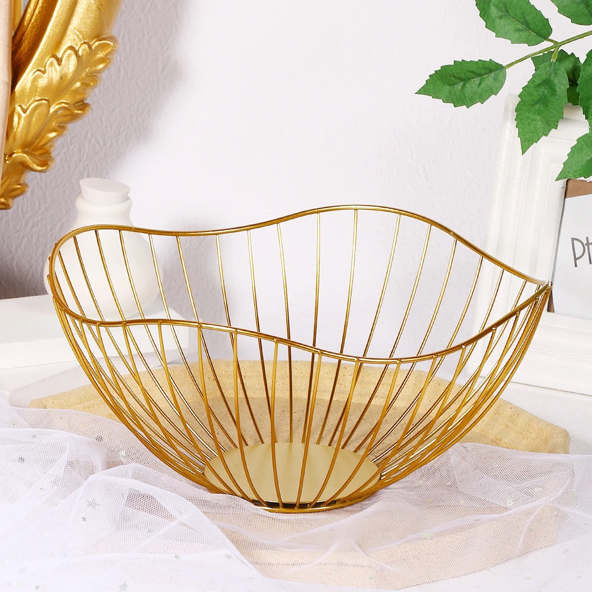 Elegant Gold Metal Fruit Basket