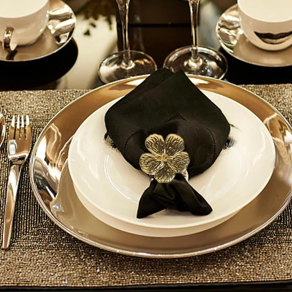 Gold Flower Napkin Rings – High-End Metal Finish, Perfect for Elegant Dining (Set of 4/6/8)