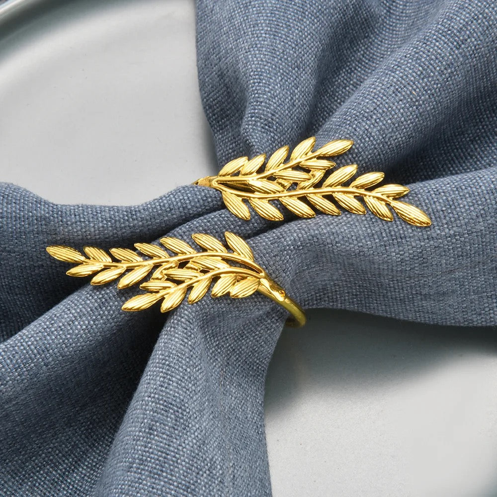 Gold Napkin Rings – Leaf Design - Set of 4, 6, or 8 (Elegant Metal Napkin Holders for Table Decor)