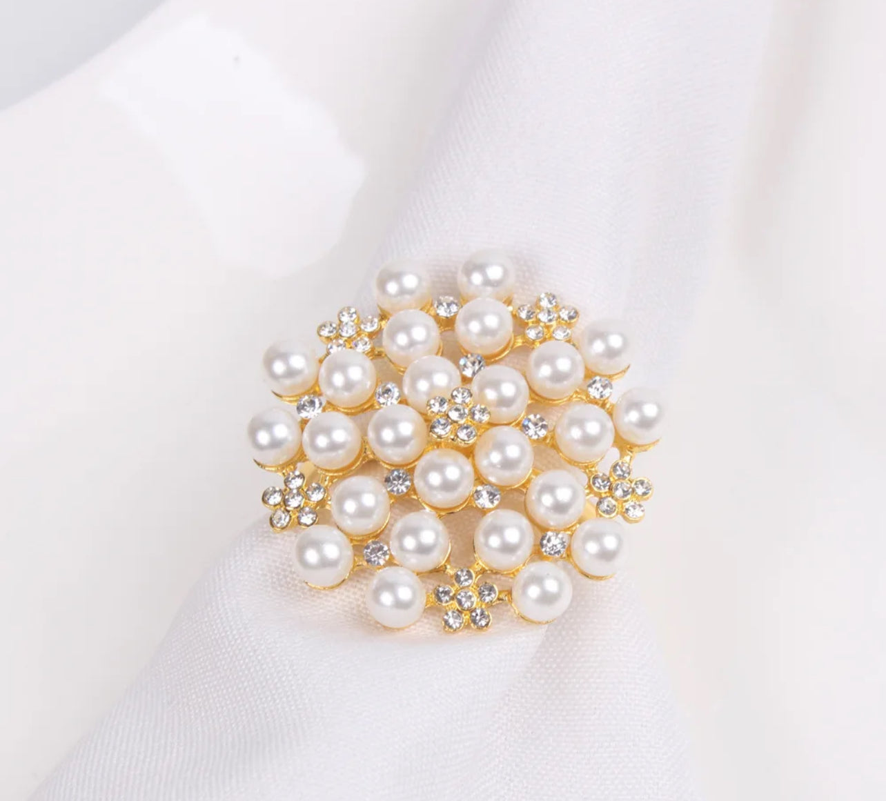 Gold Napkin Rings with Pearl & Stonework – Set of 4, 6, or 8