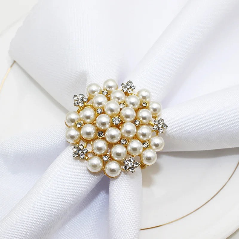 Gold Napkin Rings with Pearl & Stonework – Set of 4, 6, or 8