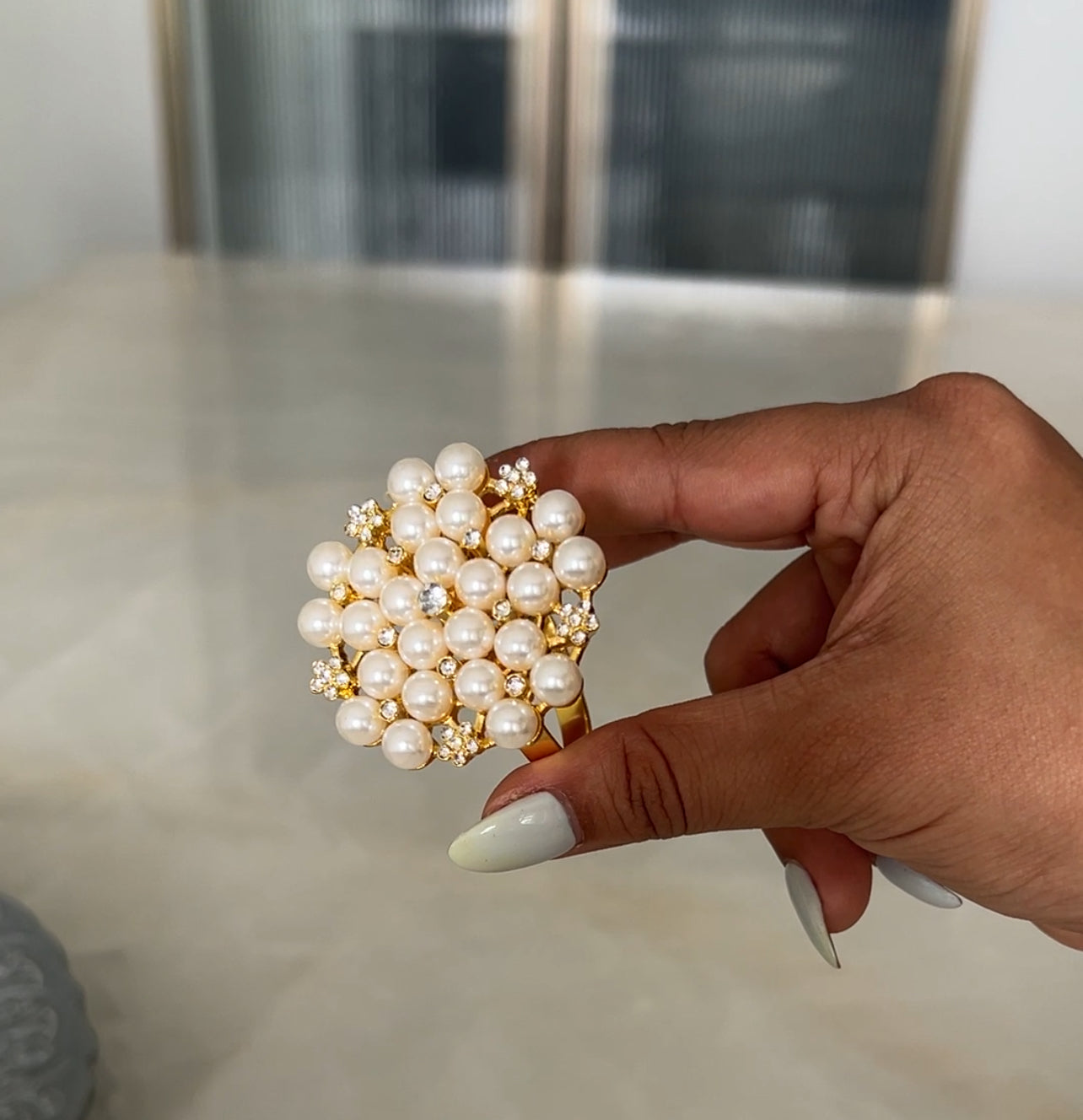 Gold Napkin Rings with Pearl & Stonework – Set of 4, 6, or 8