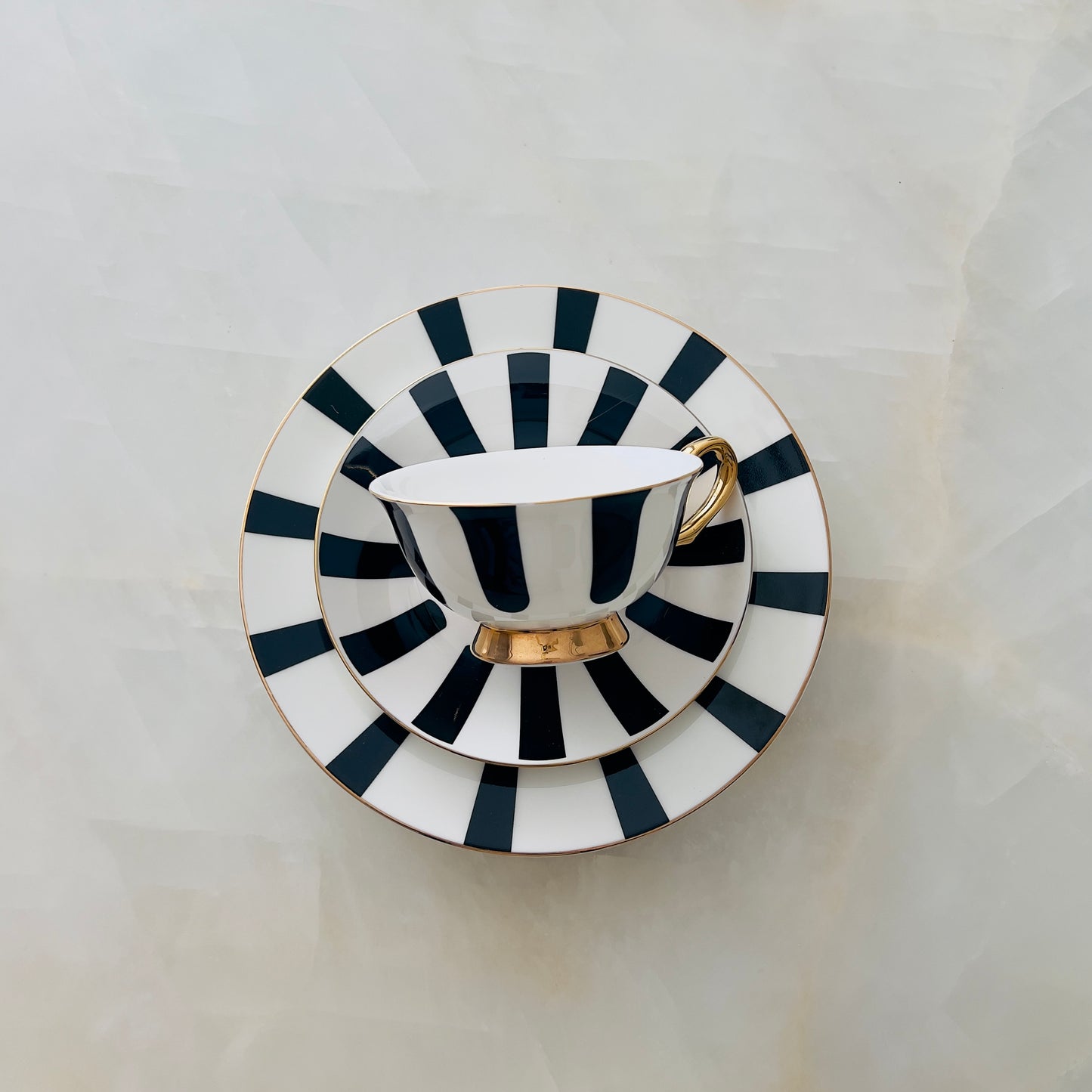 French Cup & Saucer - Black White & Gold
