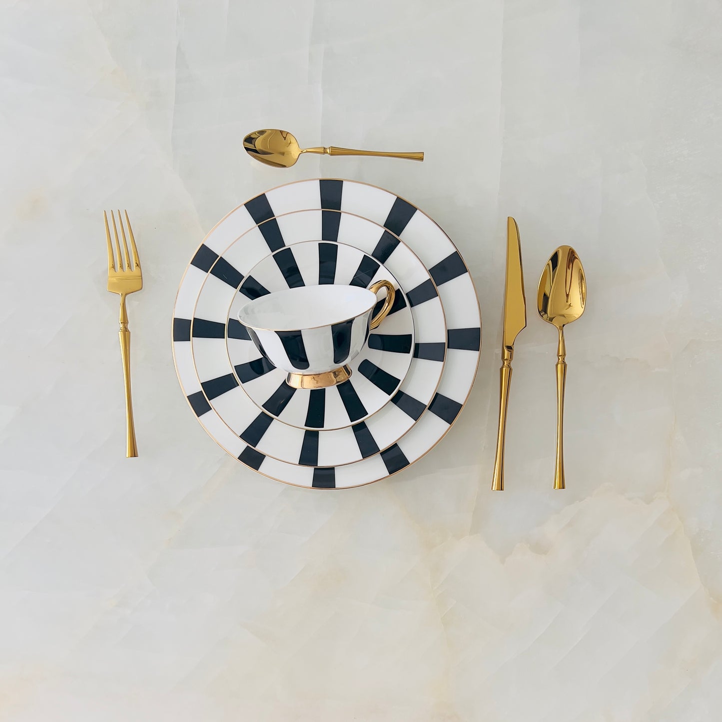 French Cup & Saucer - Black White & Gold