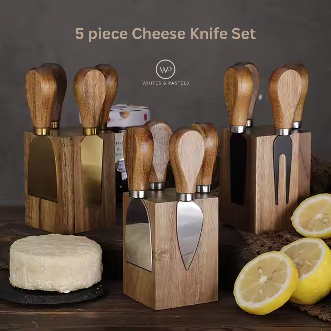 Luxury cheese knife set in gift box – gold or silver with wooden handle