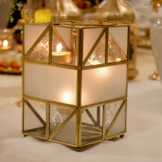 Large Tea Light Candle Holder Lantern with metal stand inside