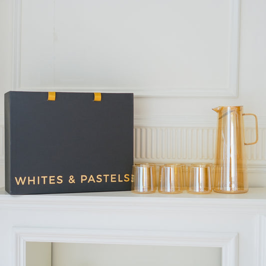 Luxury Gold & Amber Glass Jug Set with 6 Glasses