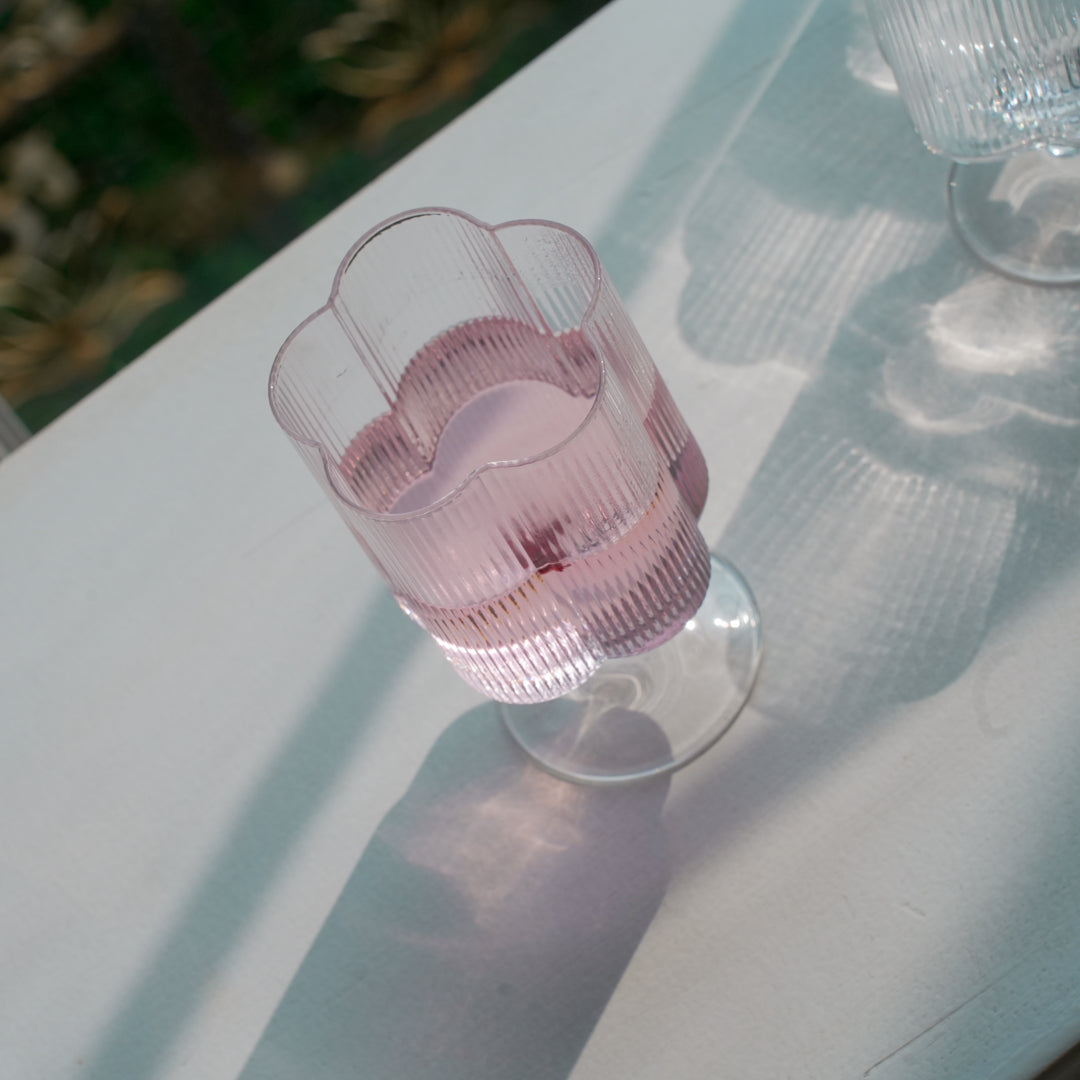 Premium Ribbed Glass Set with Stem – Whites & Pastels