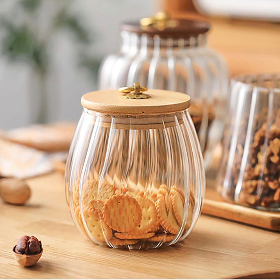 Borosilicate Glass Fluted Snack Jars - Pumpkin shape