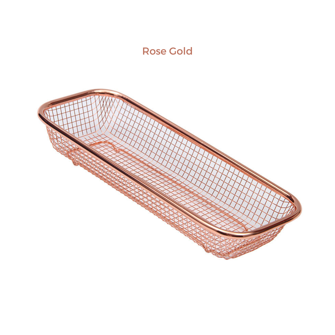 Luxury Stainless Steel Mesh Basket for Serving & Storage – Gold & Silver | Food Safe PVD Finish (12x5 Inch)