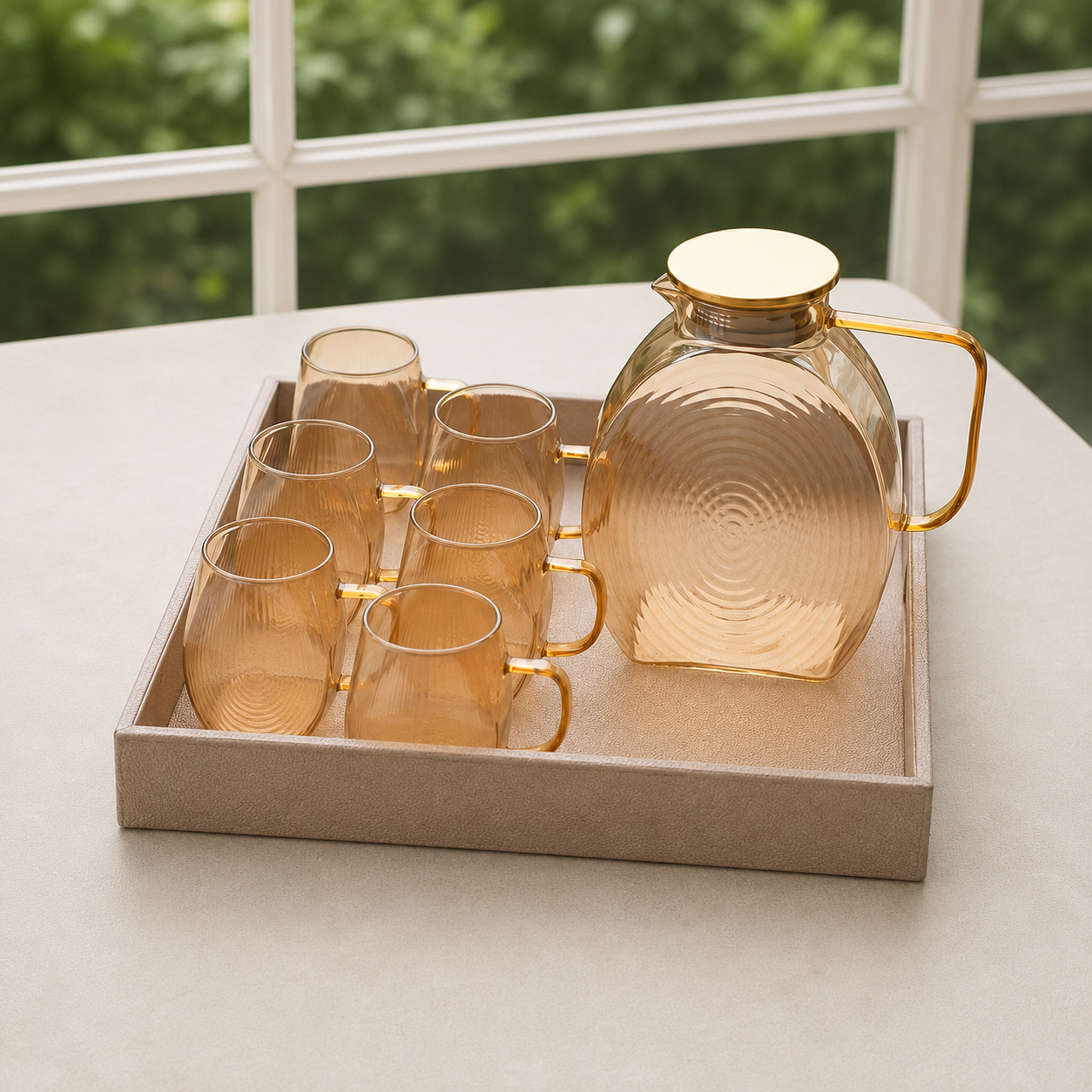 Rose gold PU leather serving tray for hotel rooms and hospitality