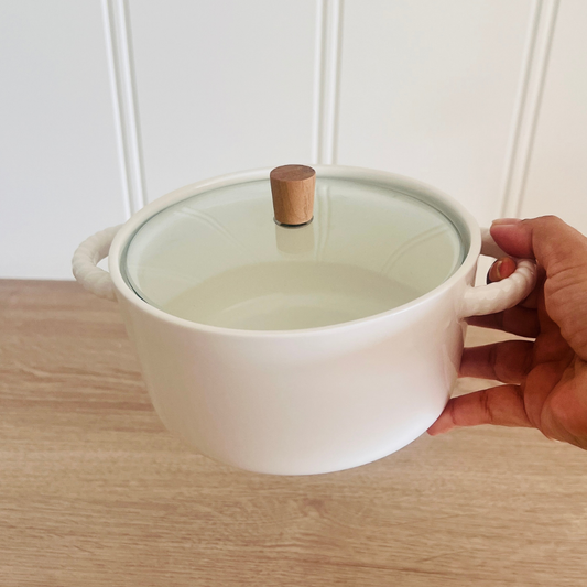 Elegant serving bowl with handles for curries, biryani, rice – Whites & Pastels