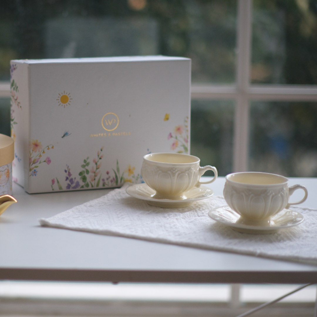Victorian Embossed Tea Cup & Saucer Set | Luxury Hi-Tea Cups