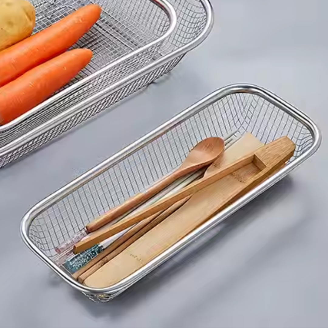 Luxury Stainless Steel Mesh Basket for Serving & Storage – Gold & Silver | Food Safe PVD Finish (12x5 Inch)