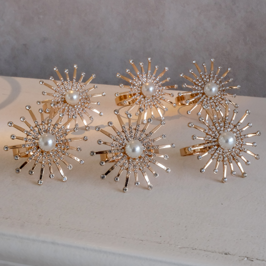 Napkin Rings | Sun Design | Metal & Stonework | Set of 4/6/8