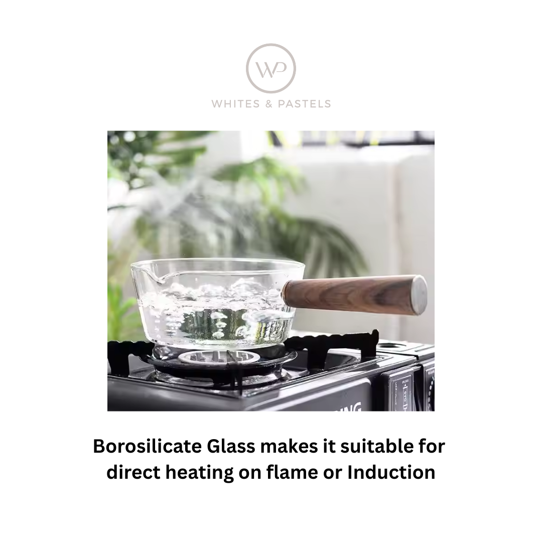 Glass Measurer and Tea Pan with Wooden Handle - 2 sizes (70ml and 400 ml)