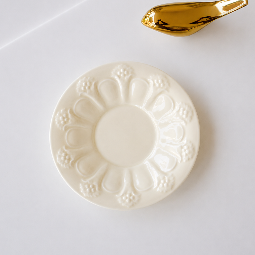 Embossed ivory ceramic coffee cup Saucer with premium finish