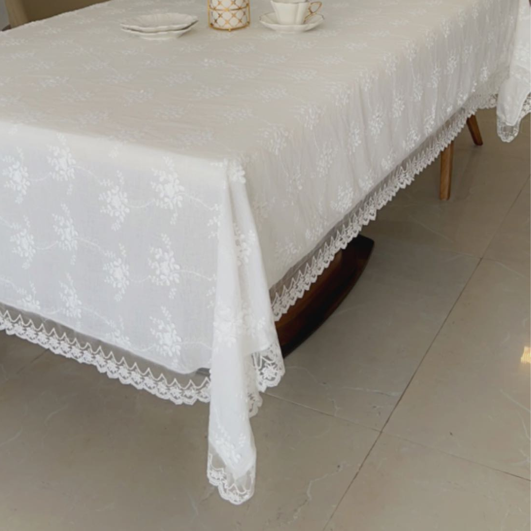 Dining Tablecloth - European Embroidered - White
