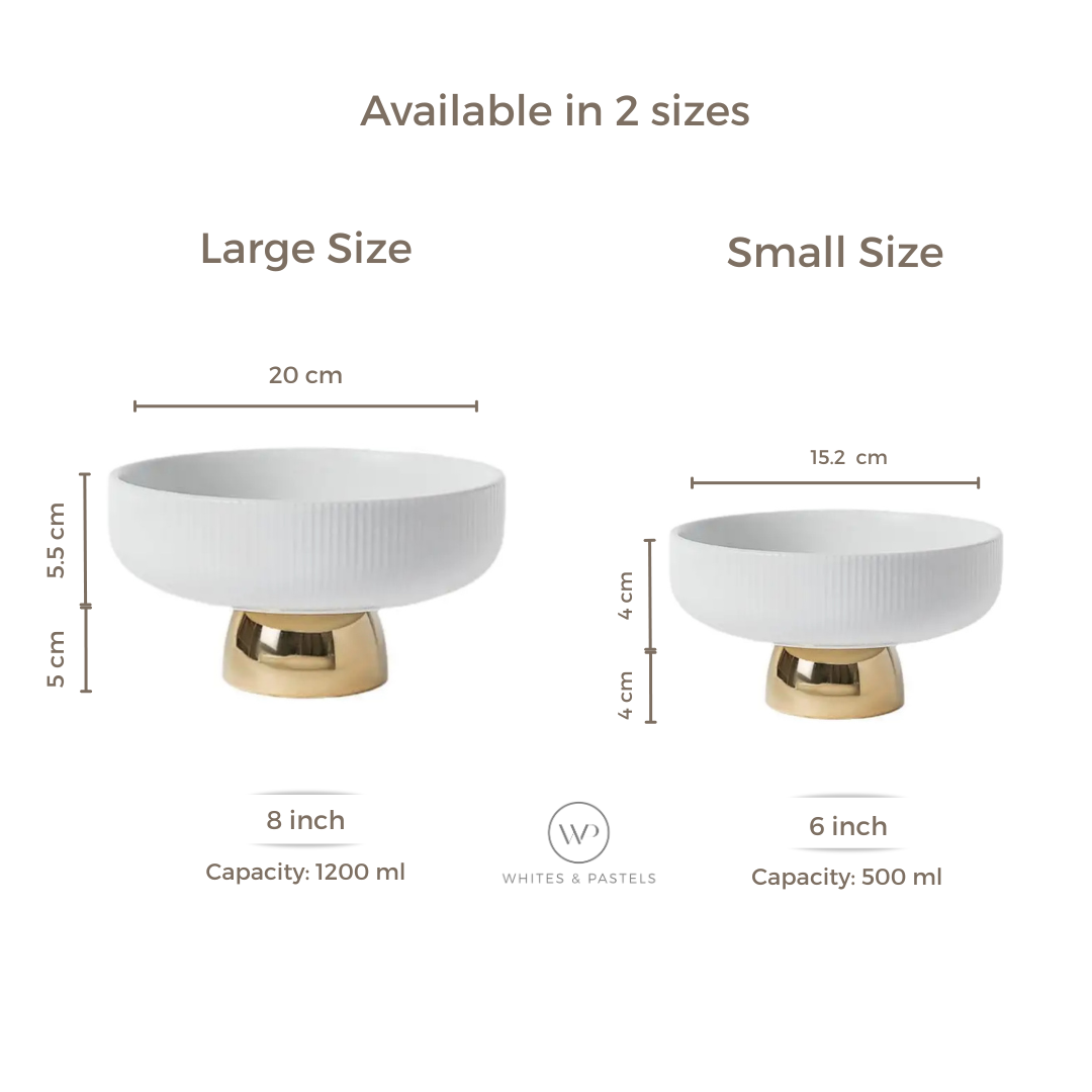 Luxury White Porcelain Footed Bowl with Gold Stand | High-End Fruit & Candy Bowl | Available in 2 Szes