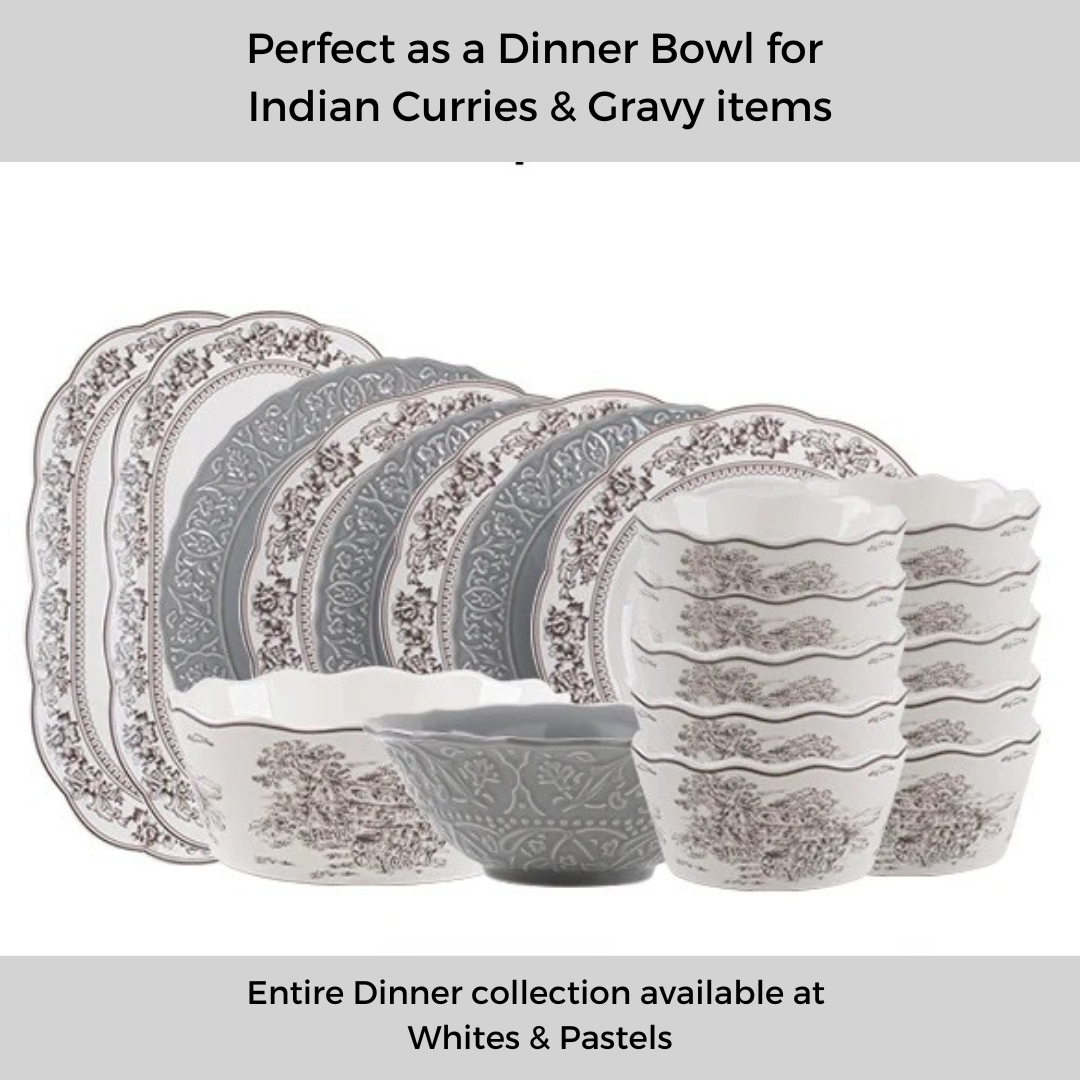 European Embossed Grey Ceramic Serving Bowl -6.5 inch- Pasta Bowl - 1 Piece