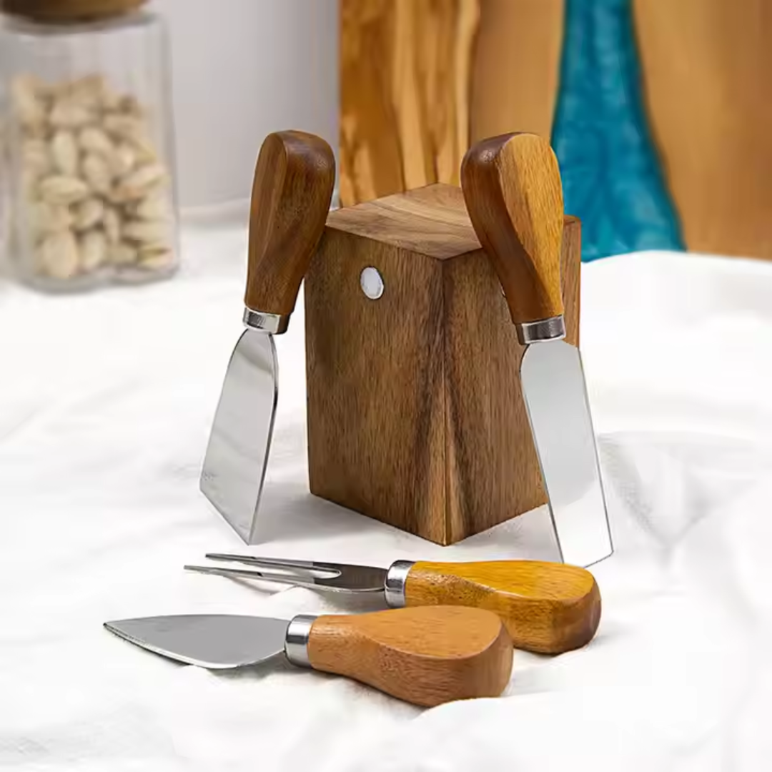 Wooden magnetic knife holder for cheese knives – elegant display