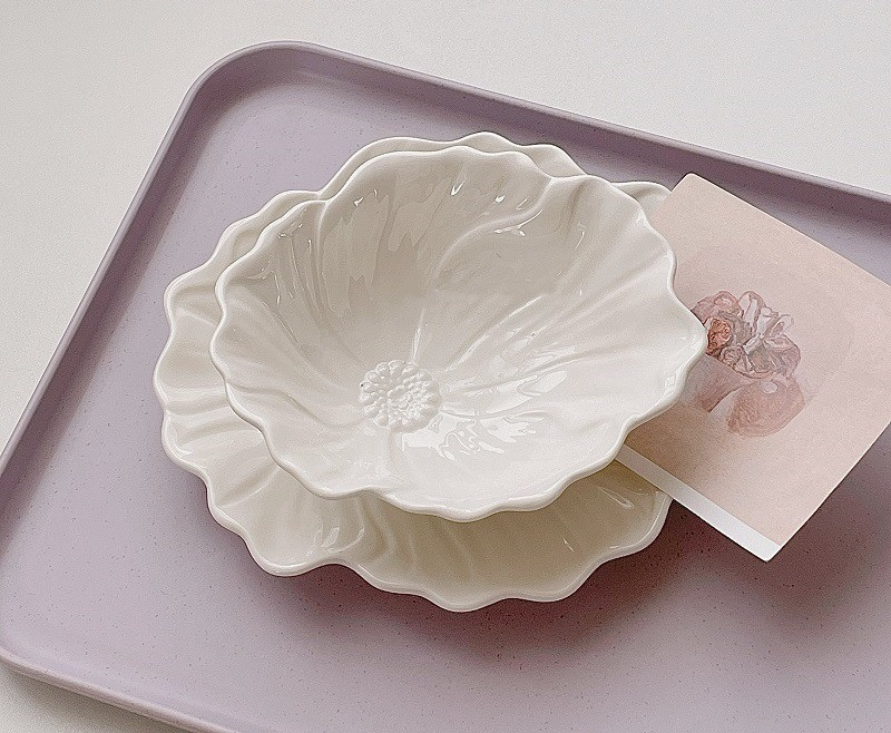 French Embossed Dessert Bowl - Cherry Blossom Flower - Porcelain