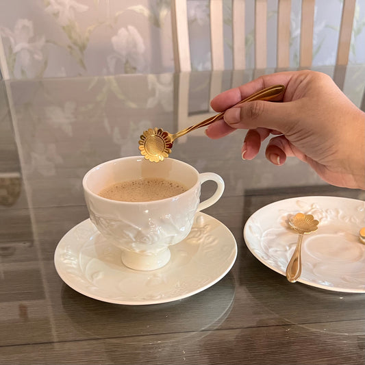 European Embossed Tea Cup and Saucer