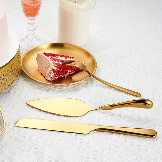 Cake Shovel and Knife Set - Gold Stainless Steel