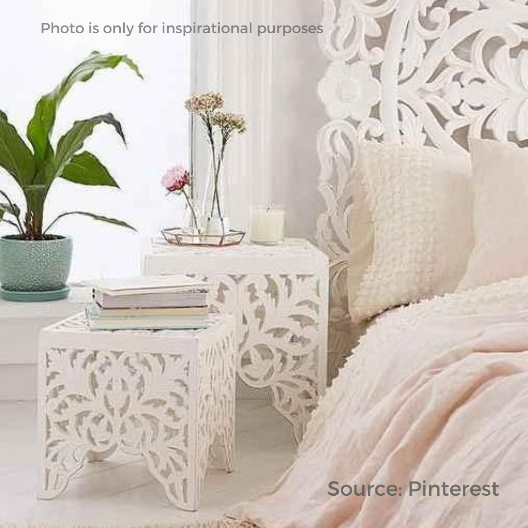 Carved Wooden Side Table - White