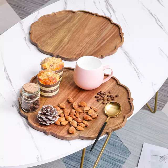 Wooden Tray for Serving - Lotus shape