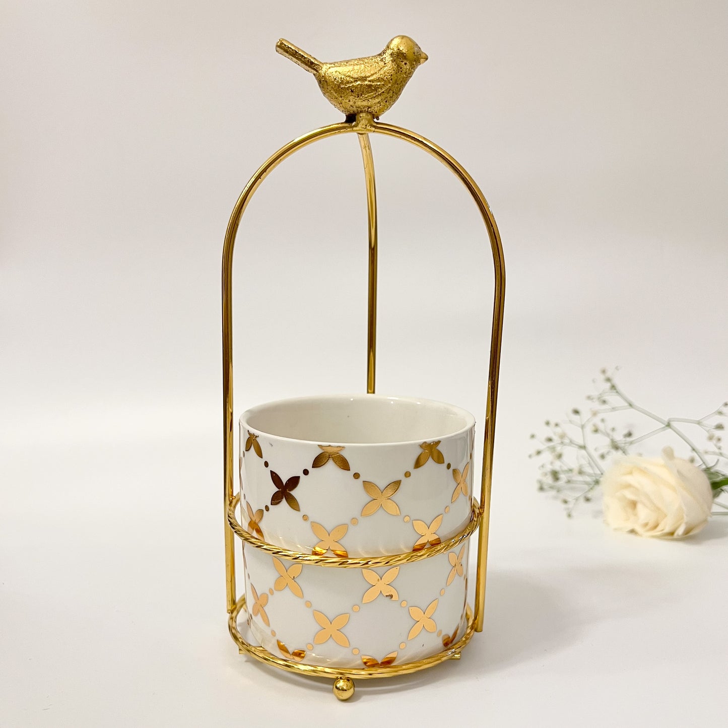 Cutlery Stand - White & Gold