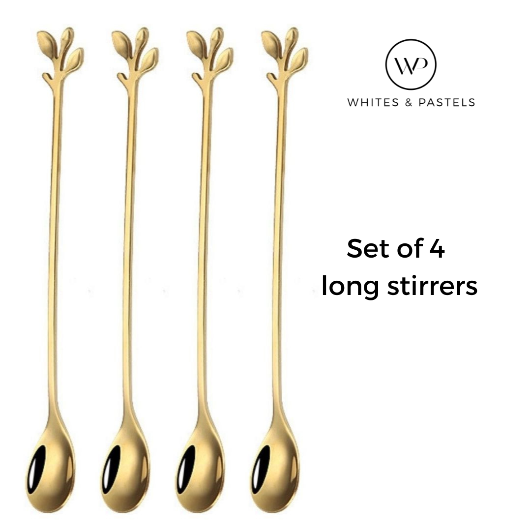 Gold Spoon Stirrer - Golden Leaf design