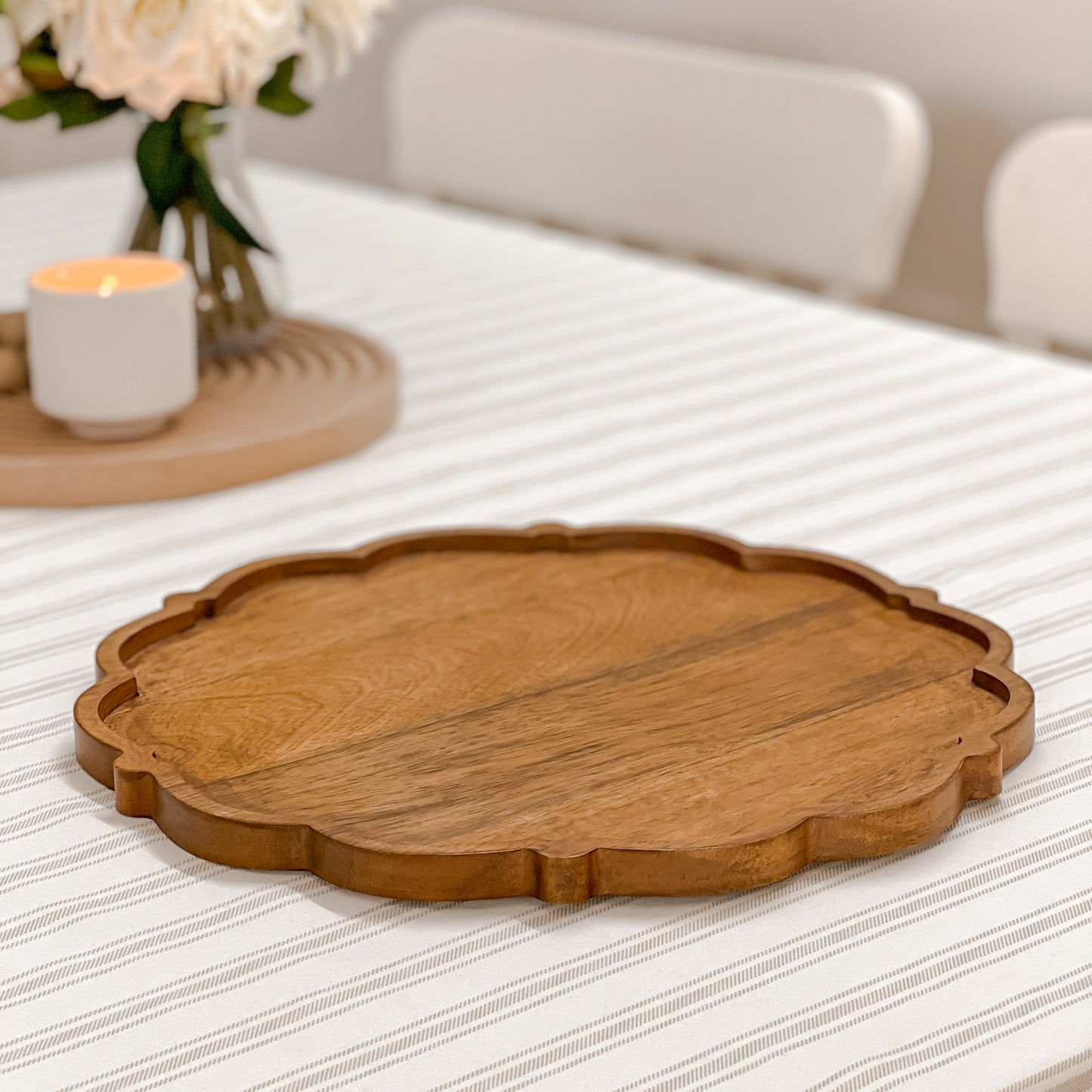 Wooden Tray for Serving - Lotus shape