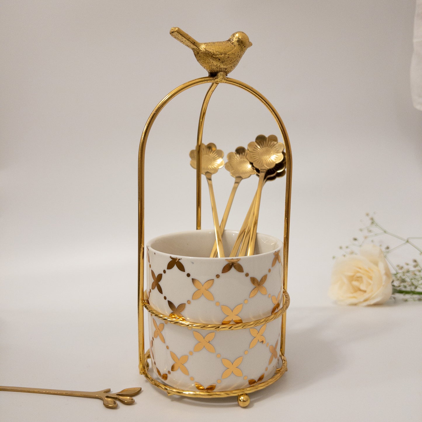 Cutlery Stand - White & Gold