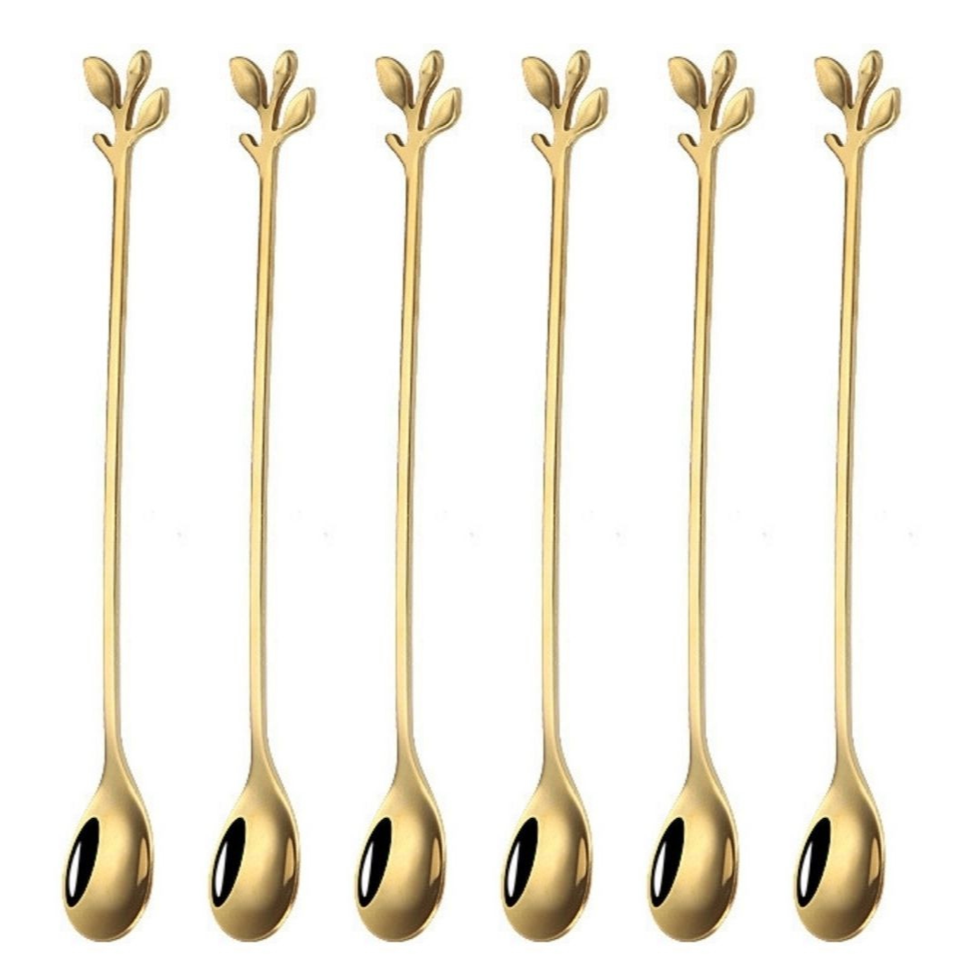 Gold Spoon Stirrer - Golden Leaf design