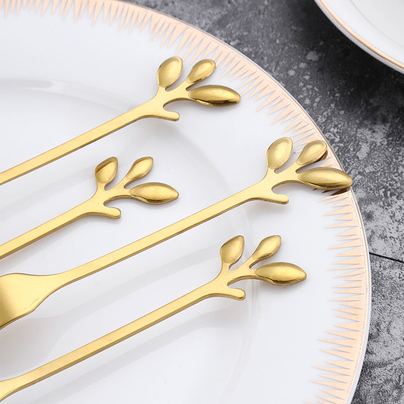 Gold Spoon Stirrer - Golden Leaf design