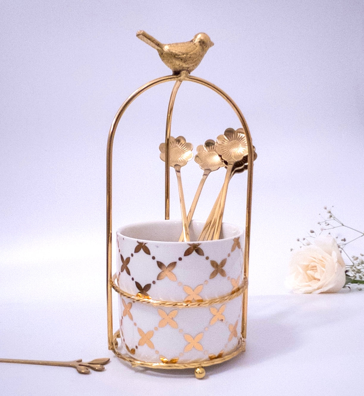 Cutlery Stand - White & Gold