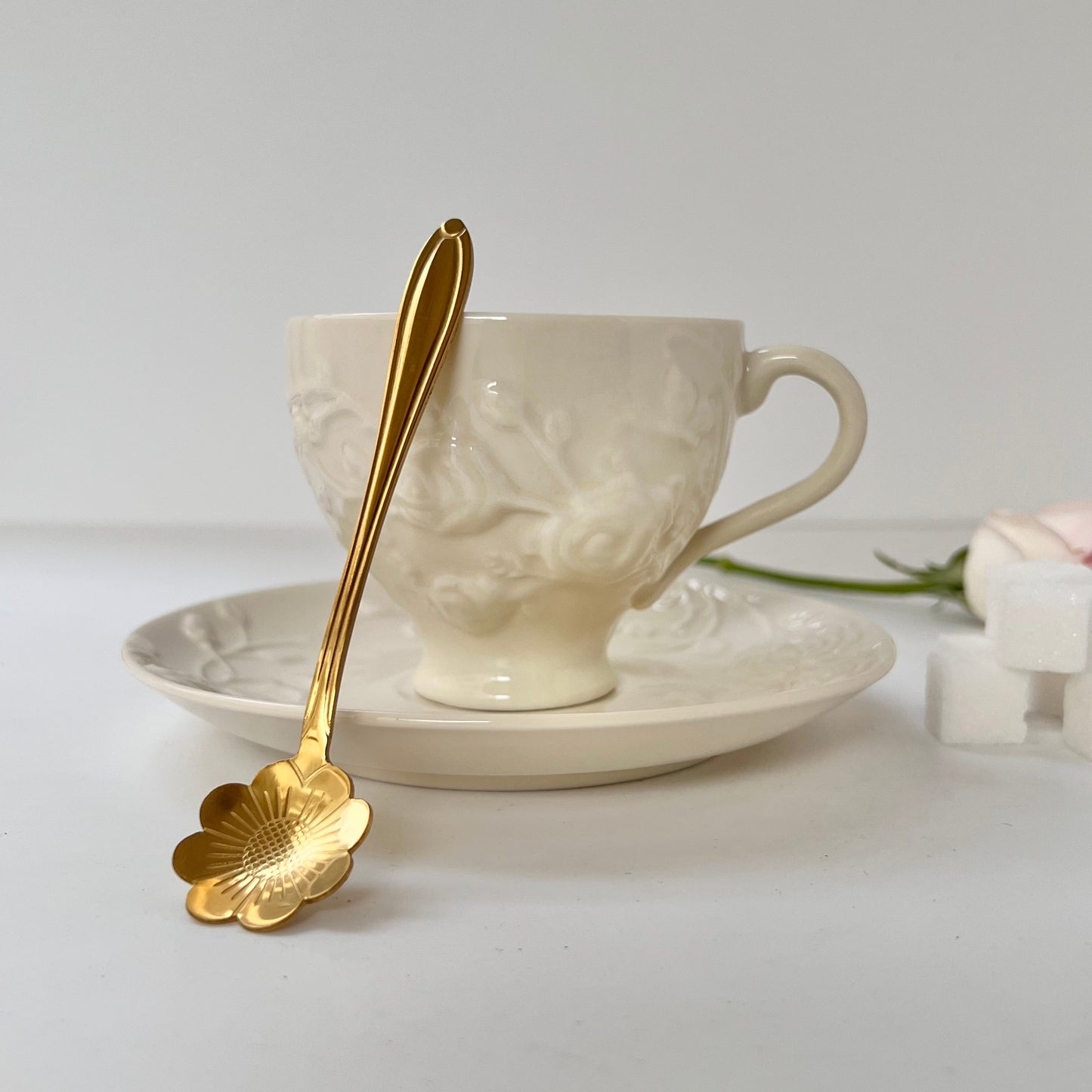 Dessert spoons - Gold Tea Spoons 4 pcs - Flower shape
