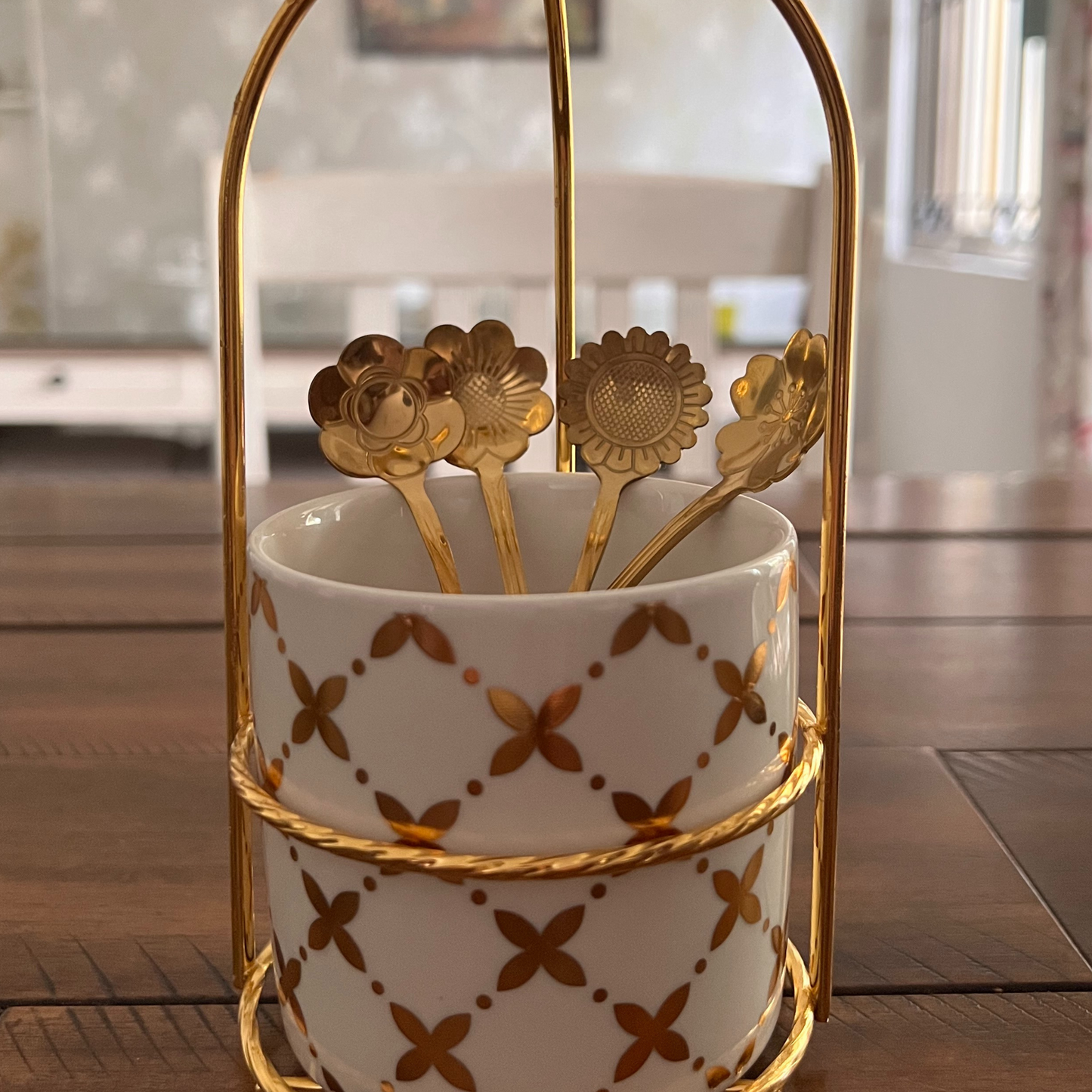 Dessert spoons - Gold Tea Spoons 4 pcs - Flower shape