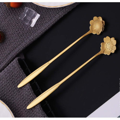 Long Handle Spoon Stirrer | Chrysanthemum Flower | Gold SS - Spoons (Photo 12)
