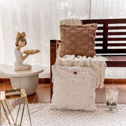 Wool & Fur Cushion Cover - Brown - 18x18 inch