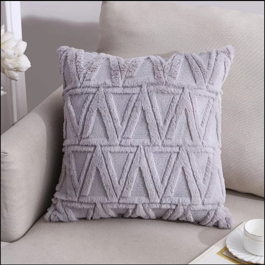 Wool & Fur Cushion Cover - Grey - 18x18 inch