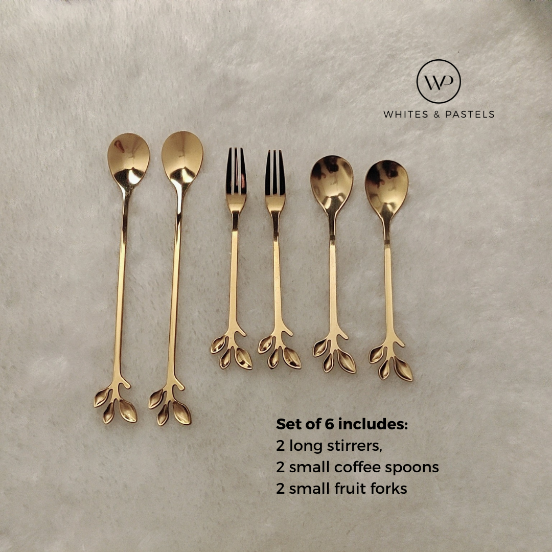 Gold spoon stirrer set - Leaf