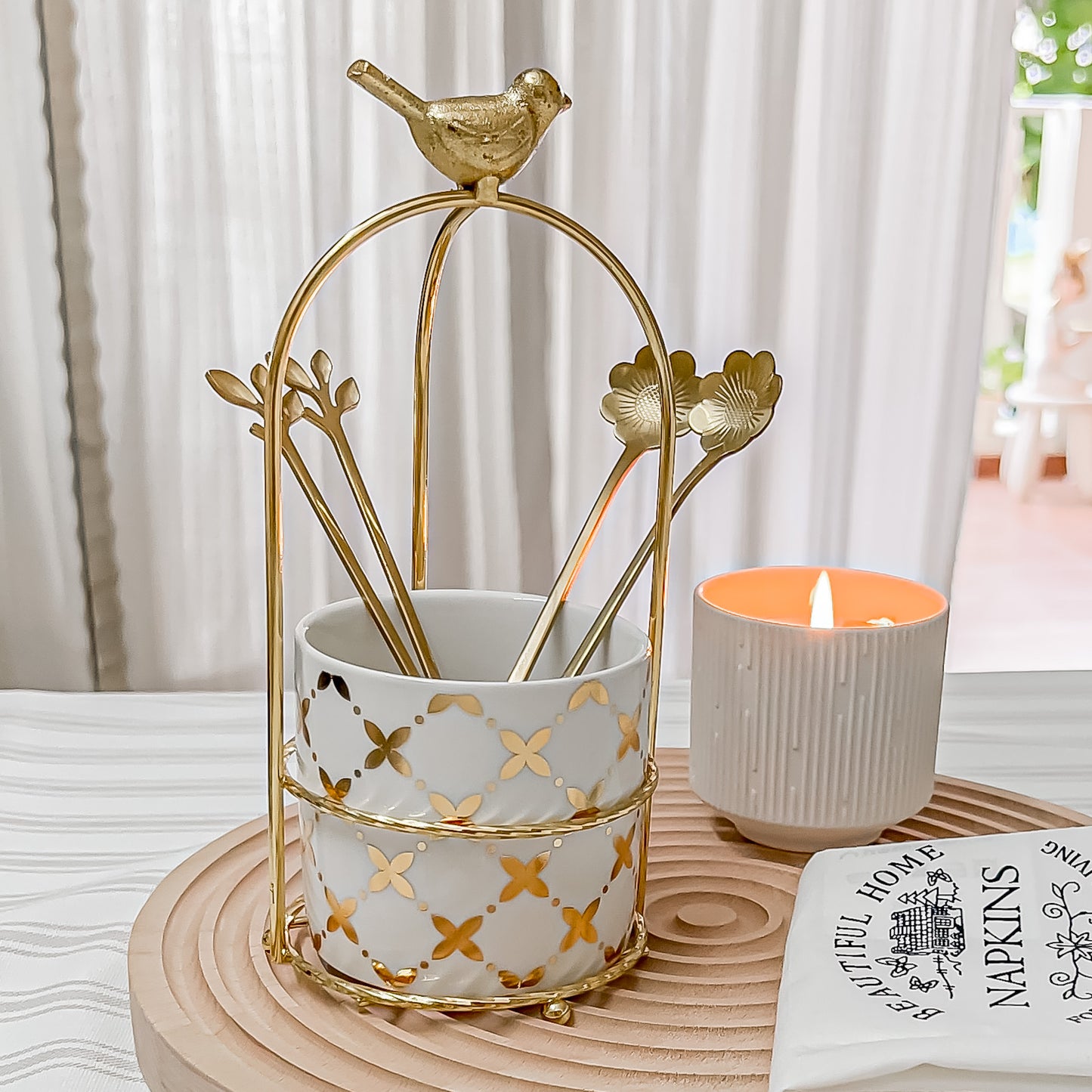 Cutlery Stand - White & Gold