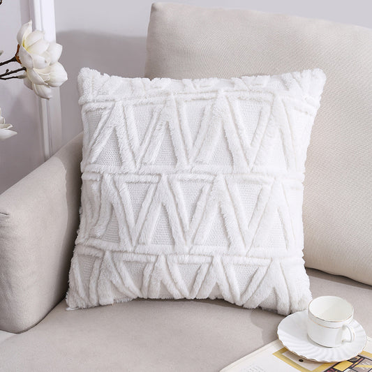 Wool & Fur Cushion Cover - White - 18x18 inch