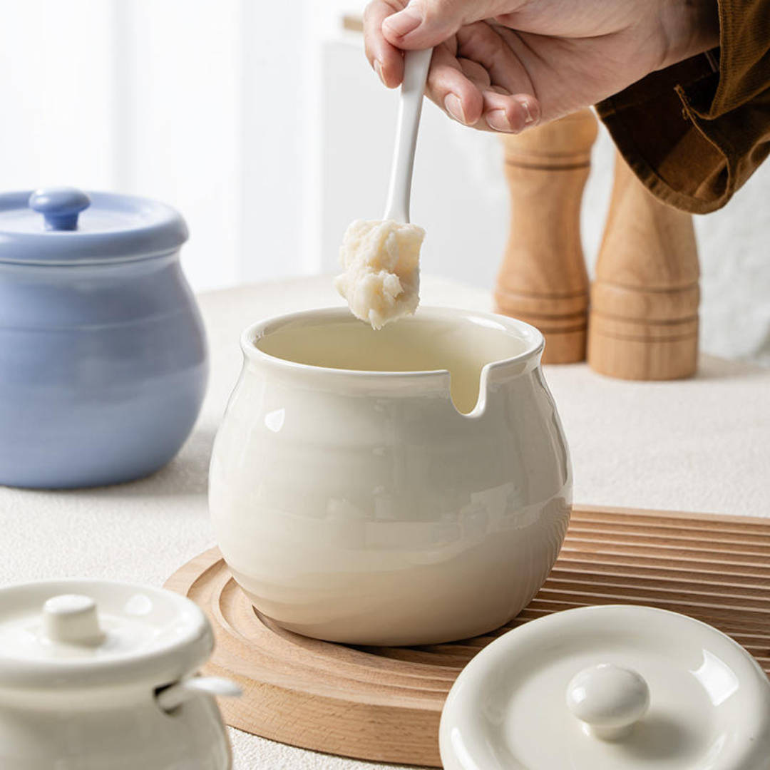 Ghee Pot with Lid & Spoon – 300ml | Microwave Safe | Luxury Porcelain material