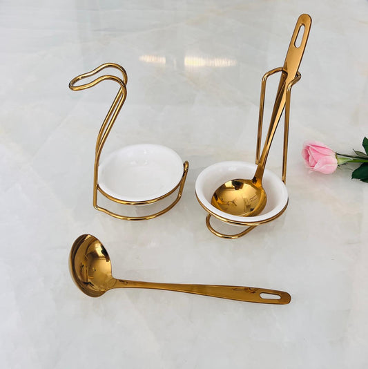 Gold Serving Spoon & Ladle - 1 Large piece - Stainless Steel Kadchi