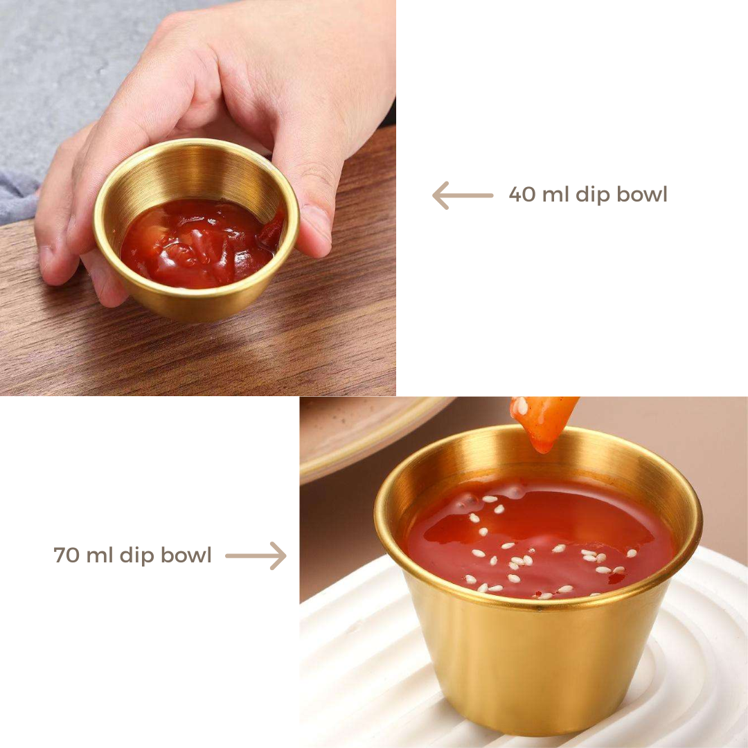 Set of 2 Stainless Steel Dip Bowls with Lids – 40ml & 70ml | Gold & Silver Finish